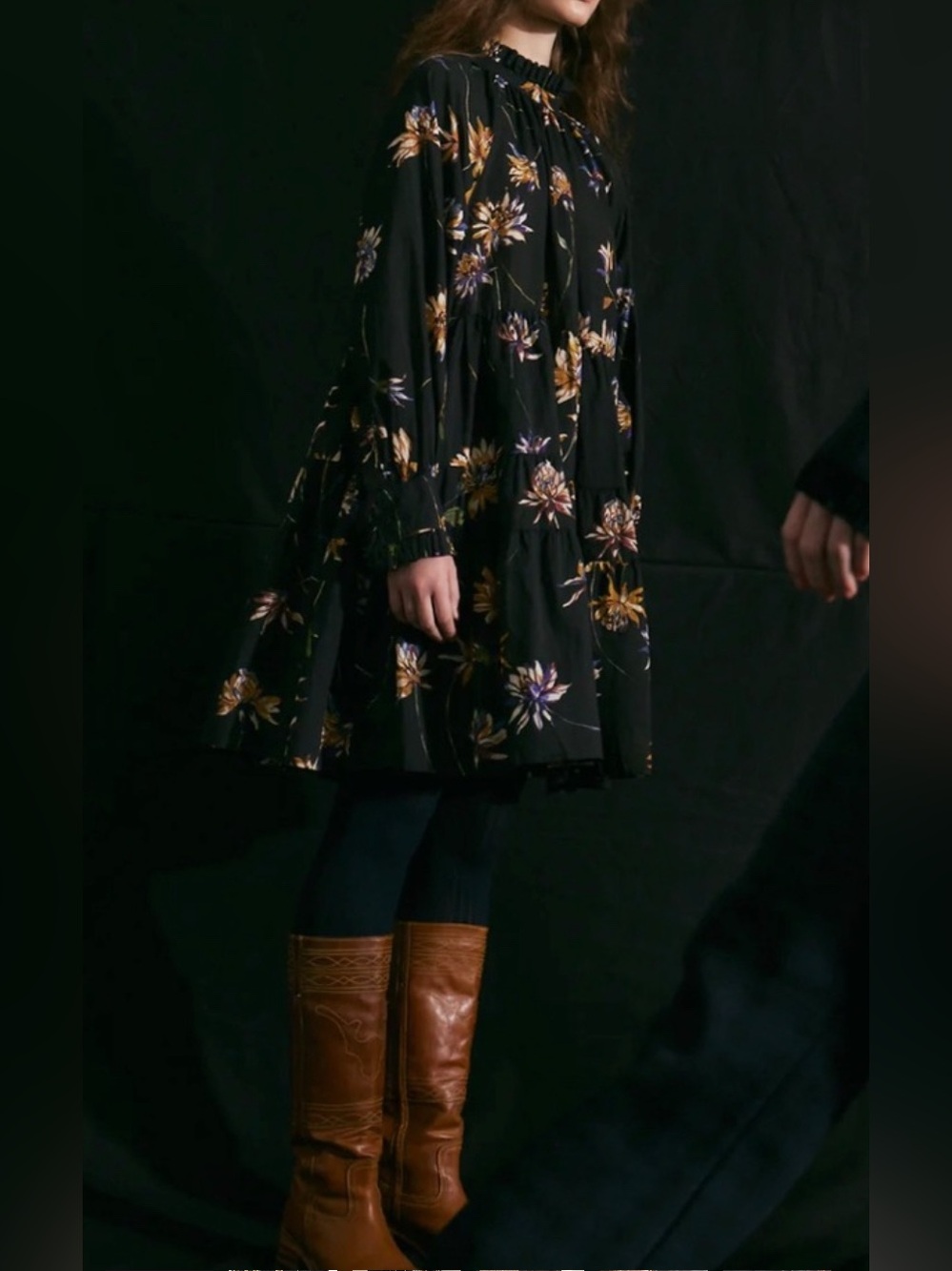 NEW RARE Hannes Roether Koshka Black Floral Dress Size L 48” - Picture 1 of 9